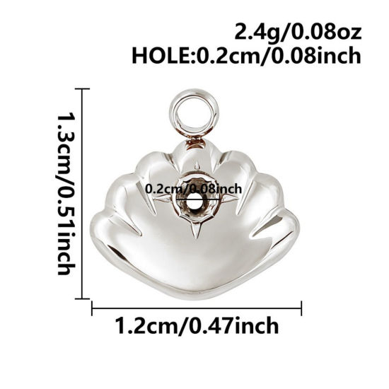 5 個 エコフレンドリー 304ステンレス鋼 チャーム 卸売り シルバートーン シェル 3D 13mm x 12mm、 の画像