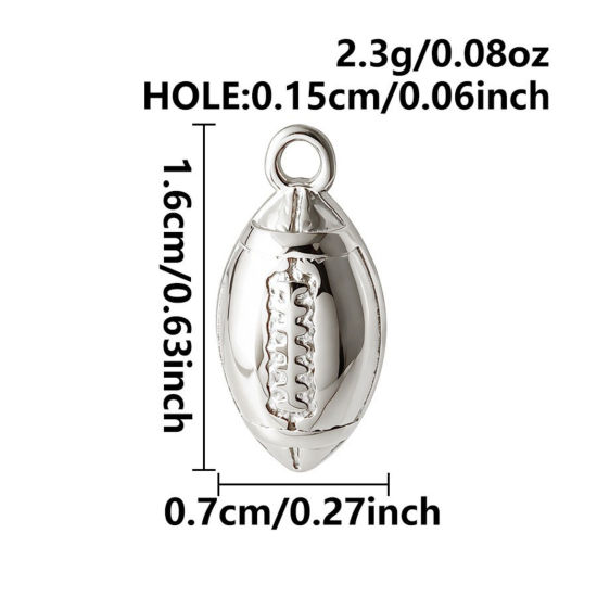 5 個 エコフレンドリー 304ステンレス鋼 スポーツ チャーム 卸売り シルバートーン アメリカンフットボール 3D 16mm x 7mm、 の画像