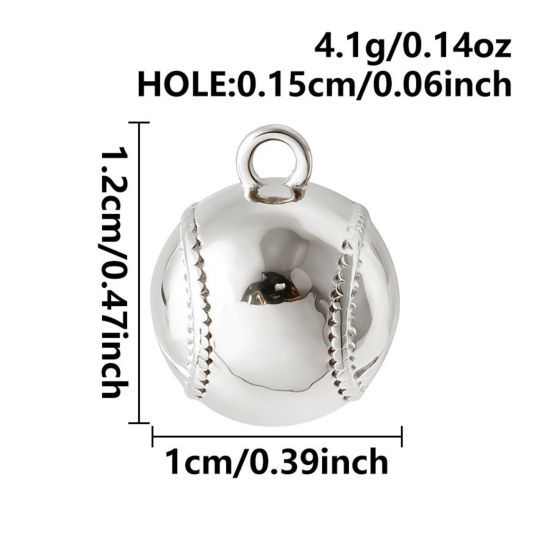 5 個 エコフレンドリー 304ステンレス鋼 スポーツ チャーム 卸売り シルバートーン 野球 3D 12mm x 10mm、 の画像