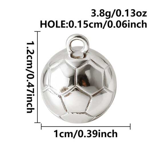 5 個 エコフレンドリー 304ステンレス鋼 スポーツ チャーム 卸売り シルバートーン サッカー 3D 12mm x 10mm、 の画像