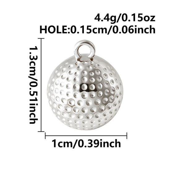 5 個 エコフレンドリー 304ステンレス鋼 スポーツ チャーム 卸売り シルバートーン ゴルフボール 3D 13mm x 10mm、 の画像