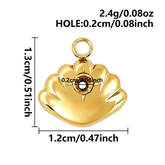 5 個 エコフレンドリー PVD 304ステンレス鋼 チャーム 卸売り 18Kゴールドメッキ シェル 3D 13mm x 12mm、 の画像