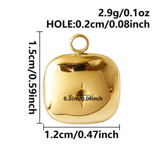 5 個 エコフレンドリー PVD 304ステンレス鋼 チャーム 卸売り 18Kゴールドメッキ キューブ 3D 15mm x 12mm、 の画像