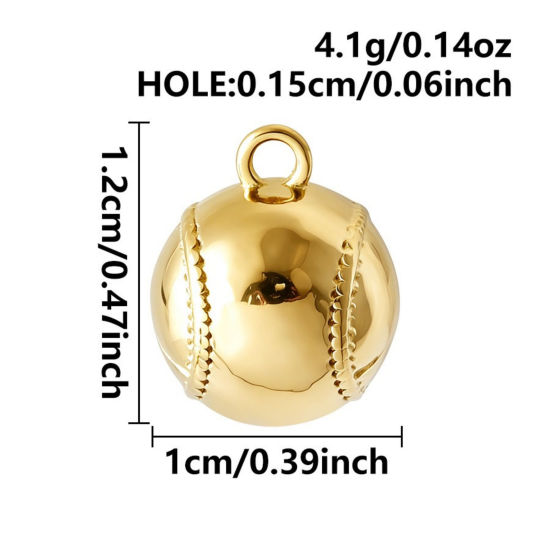 5 個 エコフレンドリー PVD 304ステンレス鋼 スポーツ チャーム 卸売り 18Kゴールドメッキ 野球 3D 14mm x 12mm、 の画像