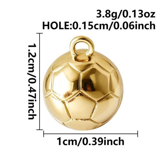 5 個 エコフレンドリー PVD 304ステンレス鋼 スポーツ チャーム 卸売り 18Kゴールドメッキ サッカー 3D 12mm x 10mm、 の画像