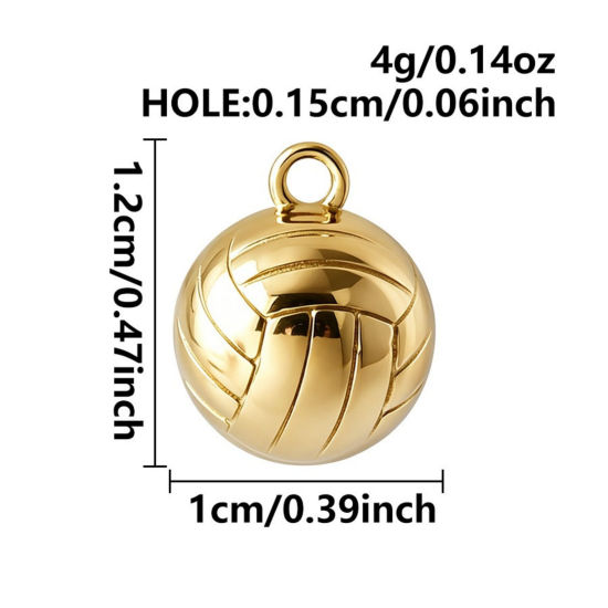 5 個 エコフレンドリー PVD 304ステンレス鋼 スポーツ チャーム 卸売り 18Kゴールドメッキ バレーボール 3D 12mm x 10mm、 の画像