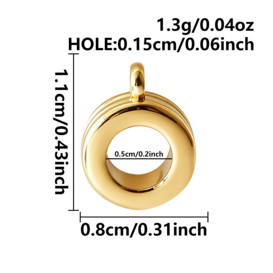 Picture of 3 PCs Eco-friendly PVD 316 Stainless Steel Bail Beads With Loop For DIY Jewelry Making Findings Wholesale Round 18K Gold Plated 11mm x 8mm