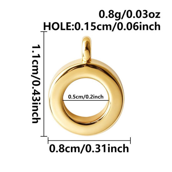 Picture of 3 PCs Eco-friendly PVD 316 Stainless Steel Bail Beads With Loop For DIY Jewelry Making Findings Wholesale Round 18K Gold Plated 11mm x 8mm