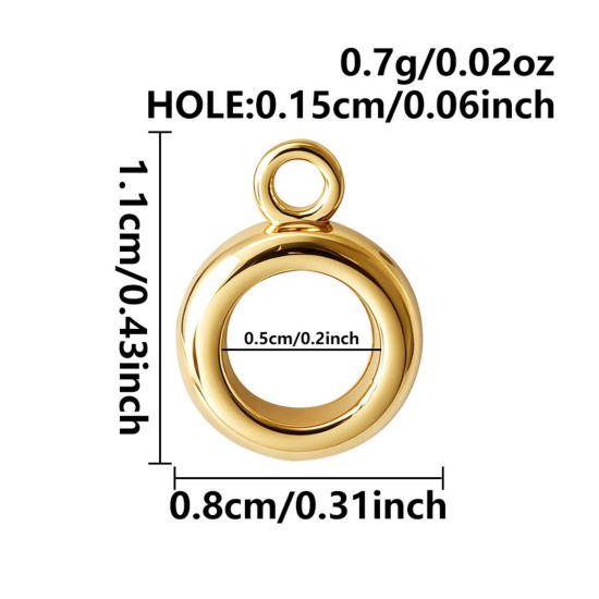 Picture of 3 PCs Eco-friendly PVD 316 Stainless Steel Bail Beads With Loop For DIY Jewelry Making Findings Wholesale Round 18K Gold Plated 11mm x 8mm