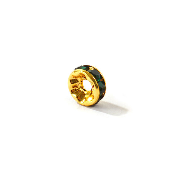 Picture of 20 PCs Eco-friendly 304 Stainless Steel Birthstone Rondelle Beads Wholesale 18K Gold Plated May Emerald Rhinestone 8mm Dia., Hole: Approx 2.2mm
