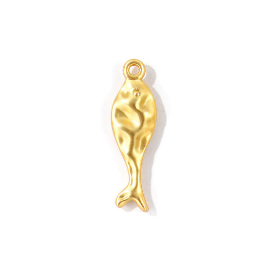 Picture of 1 Piece Zinc Based Alloy Ocean Jewelry Pendants Wholesale Matt Gold Fish Animal Hammered 4.6cm x 1.4cm