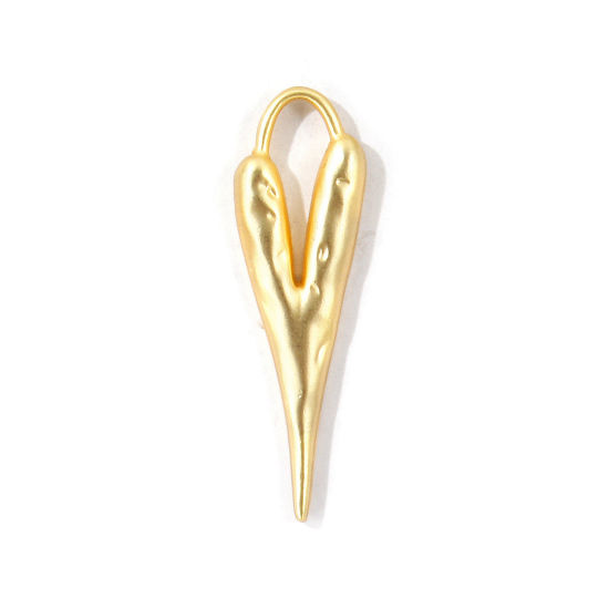 Picture of 1 Piece Zinc Based Alloy Valentine's Day Pendants Wholesale Matt Gold Heart Hammered 6cm x 1.9cm