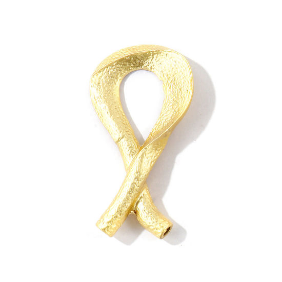 Picture of 1 Piece Zinc Based Alloy Pendants Wholesale Matt Gold Ribbon Hammered 7.7cm x 4.1cm