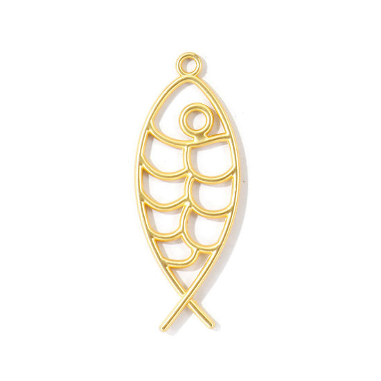 Picture of 1 Piece Zinc Based Alloy Ocean Jewelry Pendants Wholesale Matt Gold Fish Animal Hollow 6.9cm x 2.7cm