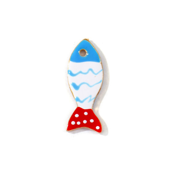 5 個 亜鉛合金 海ジュエリー ペンダント 卸売り 金メッキ 多色 魚 両面エナメルスパンコール 3cm x 1.1cm、 の画像