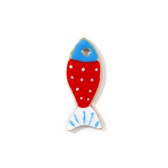 5 個 亜鉛合金 海ジュエリー ペンダント 卸売り 金メッキ 多色 魚 両面エナメルスパンコール 3cm x 1.1cm、 の画像
