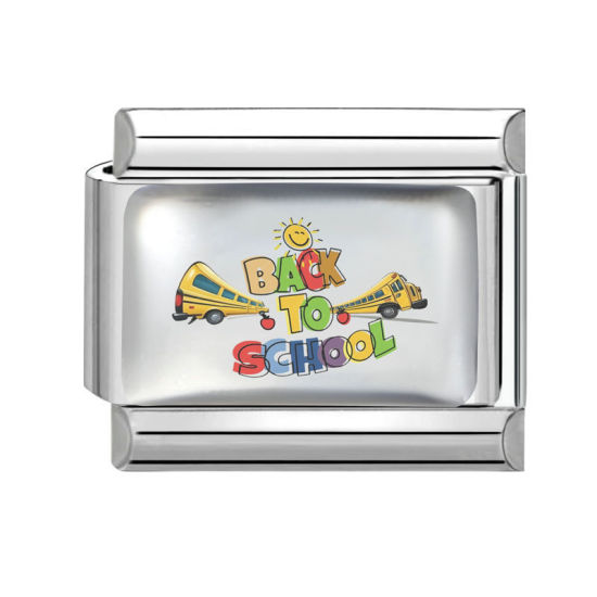 Picture of 1 Piece 304 Stainless Steel Back To School Italian Charm Links For DIY Modular Bracelet Watch Jewelry Making, School Bus Multicolor Silver Tone - Wholesale, 10mm x 9mm