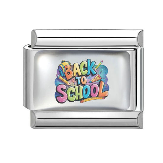 Picture of 1 Piece 304 Stainless Steel Back To School Italian Charm Links For DIY Modular Bracelet Watch Jewelry Making, Stationery Multicolor Silver Tone - Wholesale, 10mm x 9mm