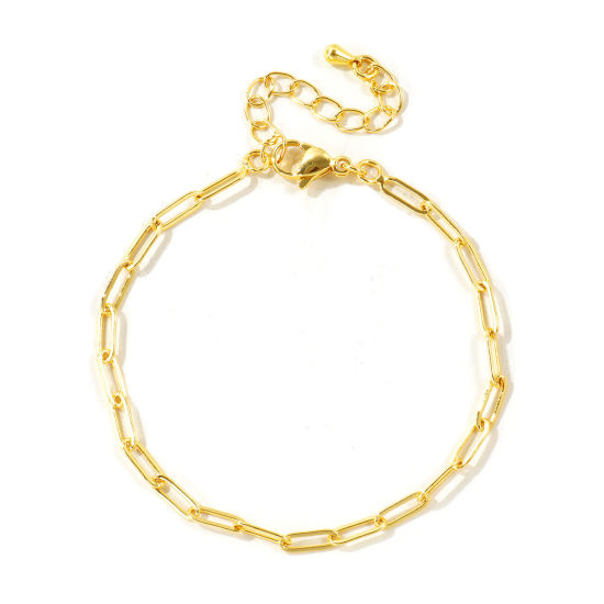 Picture of 1 Piece Brass Simple Paperclip Link Chain Bracelets Wholesale 18K Gold Plated 19cm(7.5") + 4.5cm(1.8") long