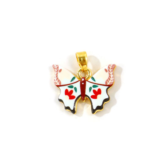 Изображение 2 ШТ Латунь Насекомое Подвески Оптовая, Бабочка 18K позолоченный Коричневый Двусторонняя Печать 19мм x 19мм