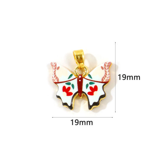 Изображение 2 ШТ Латунь Насекомое Подвески Оптовая, Бабочка 18K позолоченный Коричневый Двусторонняя Печать 19мм x 19мм
