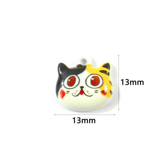 Picture of 10 PCs Zinc Based Alloy Charms Wholesale Creamy-White Cat Animal Printed 13mm x 13mm