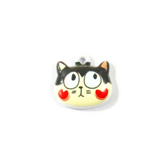 Picture of 10 PCs Zinc Based Alloy Charms Wholesale Beige Cat Animal Printed 13mm x 13mm