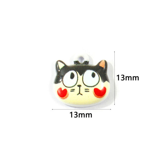 Picture of 10 PCs Zinc Based Alloy Charms Wholesale Beige Cat Animal Printed 13mm x 13mm