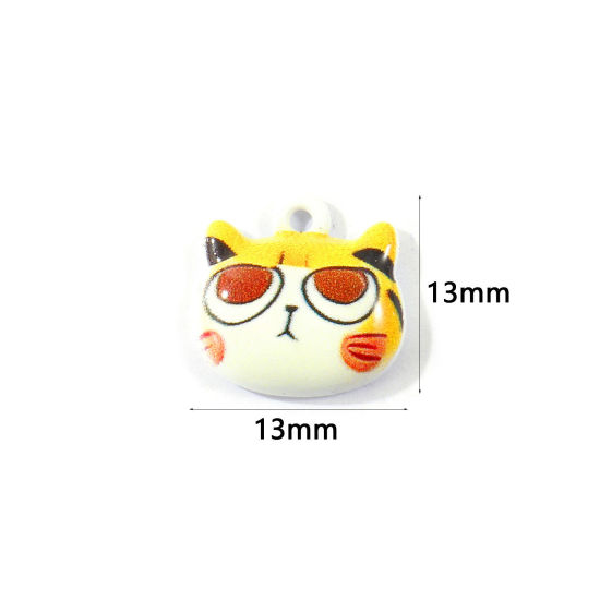 Picture of 10 PCs Zinc Based Alloy Charms Wholesale Yellow Cat Animal Printed 13mm x 13mm