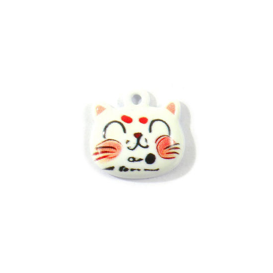Picture of 10 PCs Zinc Based Alloy Charms Wholesale White Cat Animal Printed 13mm x 13mm