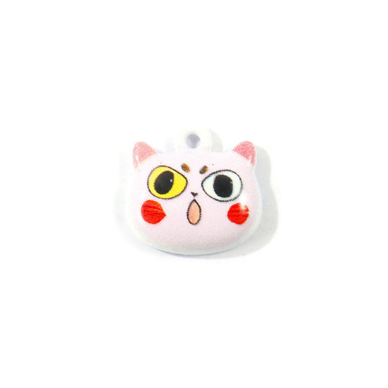 Picture of 10 PCs Zinc Based Alloy Charms Wholesale Pink Cat Animal Printed 13mm x 13mm