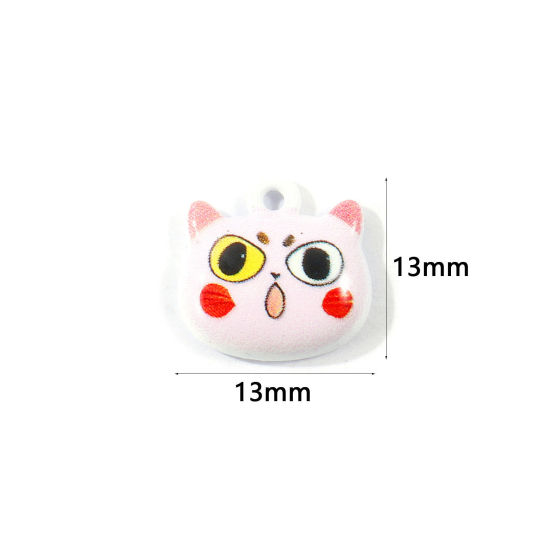 Picture of 10 PCs Zinc Based Alloy Charms Wholesale Pink Cat Animal Printed 13mm x 13mm