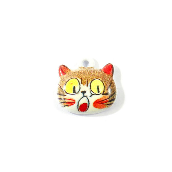 Picture of 10 PCs Zinc Based Alloy Charms Wholesale Brown Cat Animal Printed 13mm x 13mm
