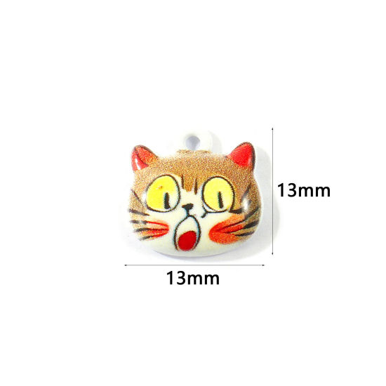 Picture of 10 PCs Zinc Based Alloy Charms Wholesale Brown Cat Animal Printed 13mm x 13mm
