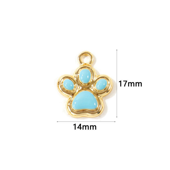 Picture of 10 PCs Zinc Based Alloy Pet Memorial Charms Wholesale Gold Plated Blue Enamel Paw Print 17mm x 14mm