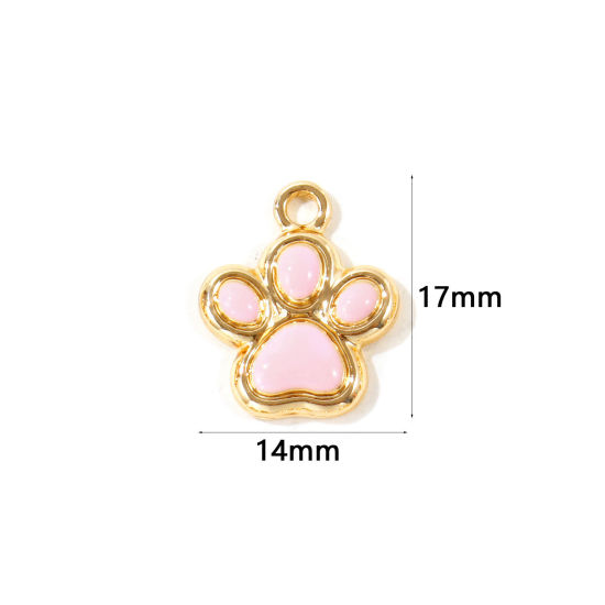 Picture of 10 PCs Zinc Based Alloy Pet Memorial Charms Wholesale Gold Plated Pink Enamel Paw Print 17mm x 14mm