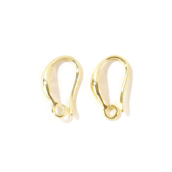 Picture of 10 PCs Eco-friendly Brass Simple Ear Wire Hooks Earrings For DIY Jewelry Making Accessories Wholesale 14K Real Gold Plated With Open Loop 15mm x 9mm, Post/ Wire Size: 0.8mm(20 gauge)