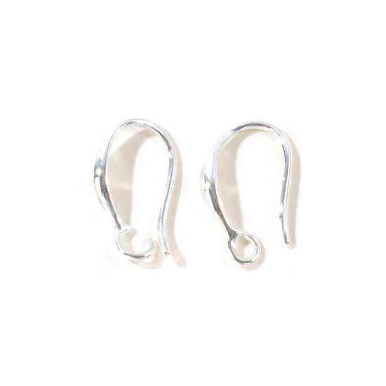 Picture of 10 PCs Eco-friendly Brass Simple Ear Wire Hooks Earrings For DIY Jewelry Making Accessories Wholesale 925 Sterling Silver Plated With Open Loop 15mm x 9mm, Post/ Wire Size: 0.8mm(20 gauge)