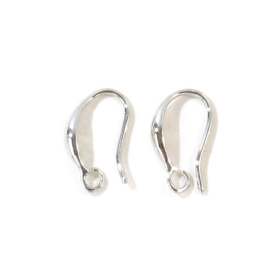 Picture of 10 PCs Eco-friendly Brass Simple Ear Wire Hooks Earrings For DIY Jewelry Making Accessories Wholesale Real Platinum Plated With Open Loop 15mm x 9mm, Post/ Wire Size: 0.8mm(20 gauge)