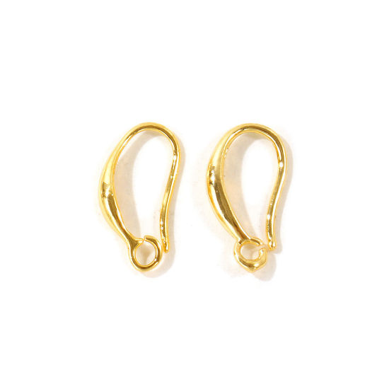 Picture of 10 PCs Eco-friendly Brass Simple Ear Wire Hooks Earrings For DIY Jewelry Making Accessories Wholesale 18K Real Gold Plated With Open Loop 15mm x 9mm, Post/ Wire Size: 0.8mm(20 gauge)