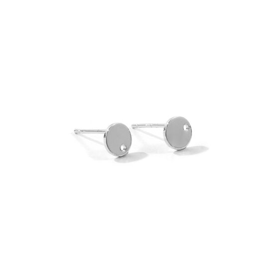 Picture of 4 PCs Brass Simple Ear Post Stud Earring For DIY Jewelry Making Accessories Wholesale Platinum Plated With Loop 6mm Dia., Post/ Wire Size: 0.8mm(20 gauge)