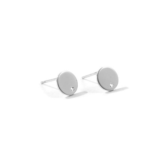 Picture of 4 PCs Brass Simple Ear Post Stud Earring For DIY Jewelry Making Accessories Wholesale Platinum Plated With Loop 8mm Dia., Post/ Wire Size: 0.8mm(20 gauge)