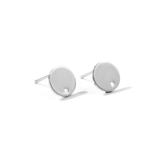 Picture of 4 PCs Brass Simple Ear Post Stud Earring For DIY Jewelry Making Accessories Wholesale Platinum Plated With Loop 10mm Dia., Post/ Wire Size: 0.8mm(20 gauge)