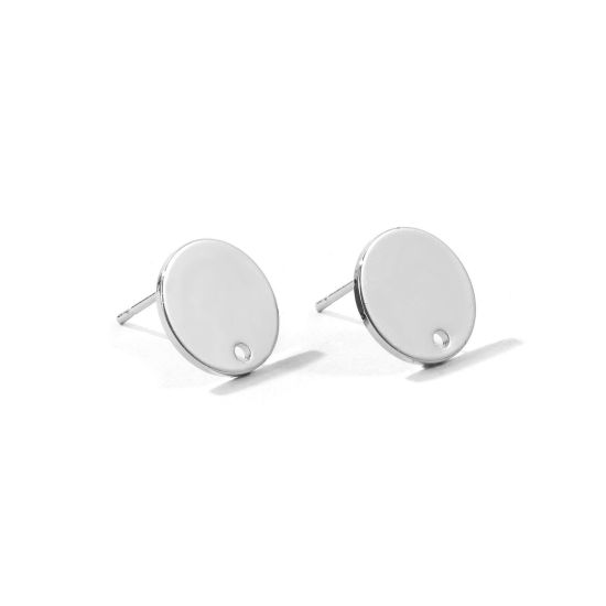 Picture of 4 PCs Brass Simple Ear Post Stud Earring For DIY Jewelry Making Accessories Wholesale Platinum Plated With Loop 12mm Dia., Post/ Wire Size: 0.8mm(20 gauge)