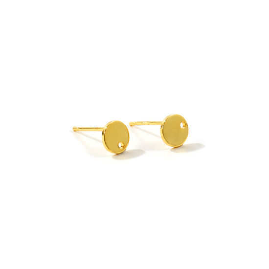 Picture of 4 PCs Brass Simple Ear Post Stud Earring For DIY Jewelry Making Accessories Wholesale 18K Gold Plated With Loop 6mm Dia., Post/ Wire Size: 0.8mm(20 gauge)