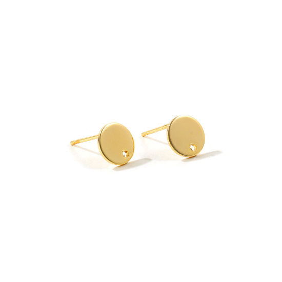 Picture of 4 PCs Brass Simple Ear Post Stud Earring For DIY Jewelry Making Accessories Wholesale 18K Gold Plated With Loop 8mm Dia., Post/ Wire Size: 0.8mm(20 gauge)