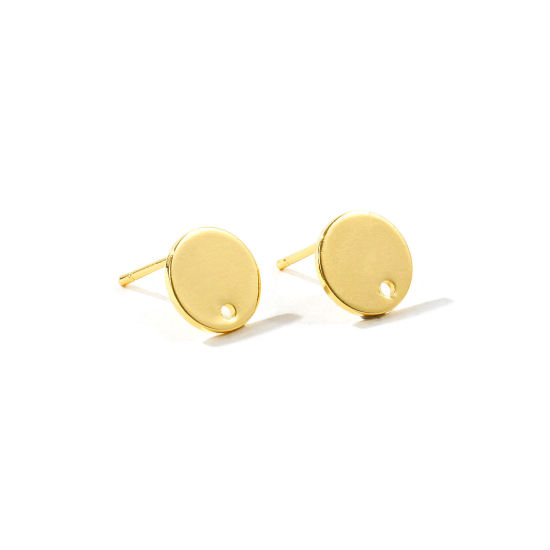 Picture of 4 PCs Brass Simple Ear Post Stud Earring For DIY Jewelry Making Accessories Wholesale 18K Gold Plated With Loop 10mm Dia., Post/ Wire Size: 0.8mm(20 gauge)