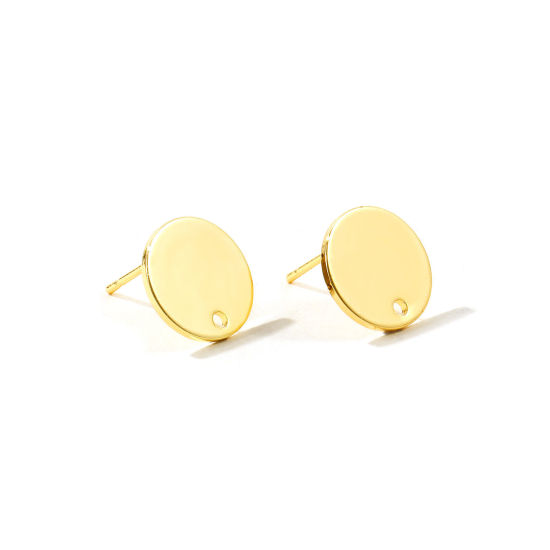 Picture of 4 PCs Brass Simple Ear Post Stud Earring For DIY Jewelry Making Accessories Wholesale 18K Gold Plated With Loop 12mm Dia., Post/ Wire Size: 0.8mm(20 gauge)