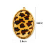 Picture of 1 Piece Eco-friendly PVD Waterproof Anti-Tarnish Hypoallergenic 304 Stainless Steel Pendants Wholesale 18K Real Gold Plated Brown Oval Leopard Print With Glass Cabochons 3.8cm x 2.6cm