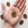 Picture of 1 Piece Eco-friendly PVD Waterproof Anti-Tarnish Hypoallergenic 304 Stainless Steel Pendants Wholesale 18K Real Gold Plated Brown Oval Leopard Print With Glass Cabochons 3.8cm x 2.6cm
